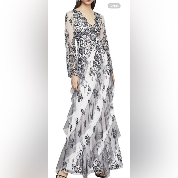 BCBG MaxAzria  Scalloped Lace Maxi Gown Size 0 Black& White NWT - Picture 1 of 13